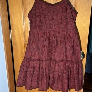 Urban Outfitters Size Small Animal Print Burgundy Ruffled summer Mini Dress NWT